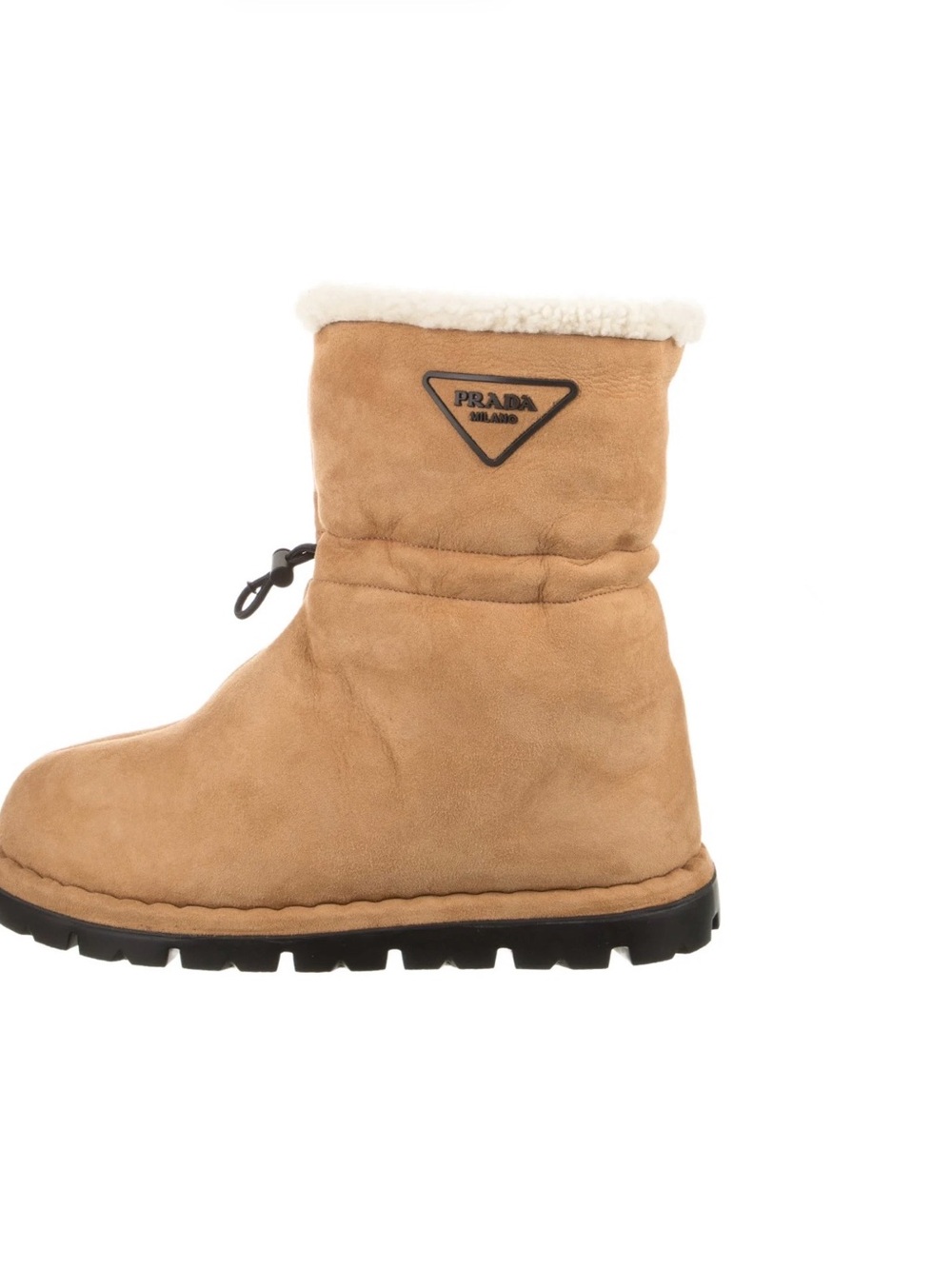 Prada WOMENS Tan Suede Shearling-Trim Winter Boot